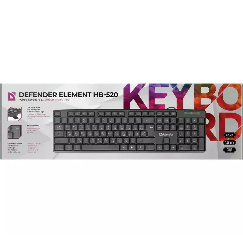 Laidinė USB klaviatūra DEFENDER HB-520 — kompaktiškas išdėstymas
