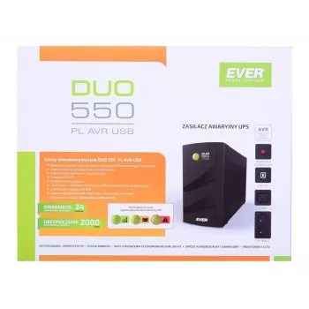 Nepertraukiamo maitinimo šaltinis EVER DUO 550 PL AVR USB 550VA, 0,55 kVA / 330 W, Line-Interactive, 3×C13 lizdai, 12V 5Ah baterija