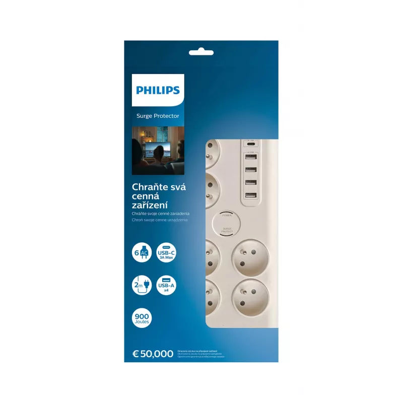 Philips SPN7060WA/60 apsauginis nuo viršįtampių baltas 6 AC lizdai 2 m