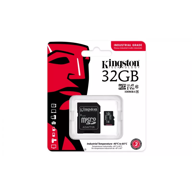 Kingston Technology 32GB microSDHC Industrial C10 A1 pSLC kortelė su SD adapteriu