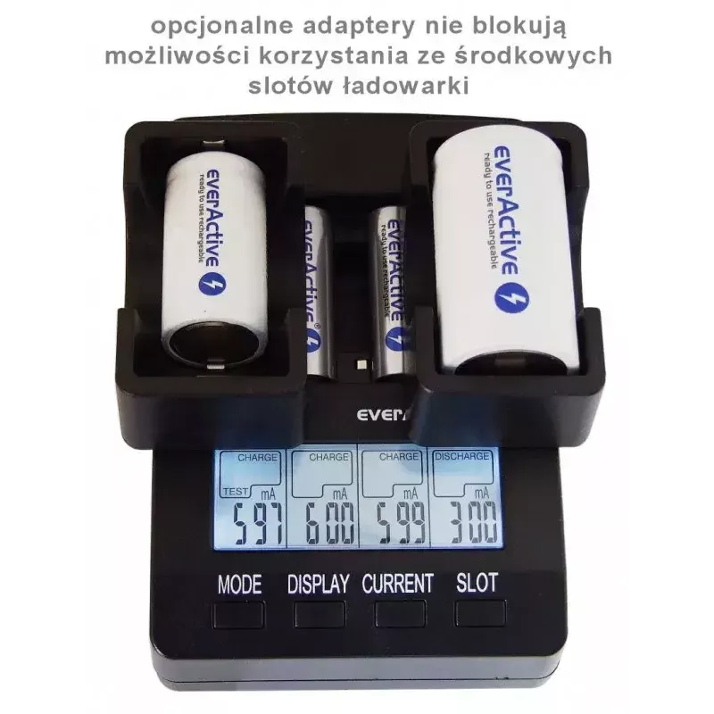 Įkroviklis baterijoms everActive NC-3000 – universalus AA/AAA/C/D (4 ląstelės) juodas, 100–240V