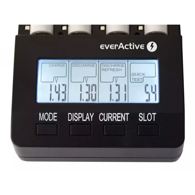 Įkroviklis baterijoms everActive NC-3000 – universalus AA/AAA/C/D (4 ląstelės) juodas, 100–240V