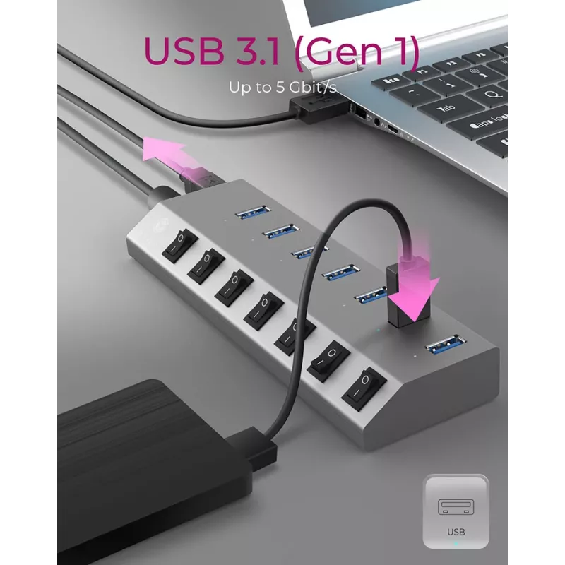 ICY BOX IB-HUB1701-C3 USB 3.2 Gen 1 (3.1 Gen 1) Type-B 5000 Mbit/s Antracito