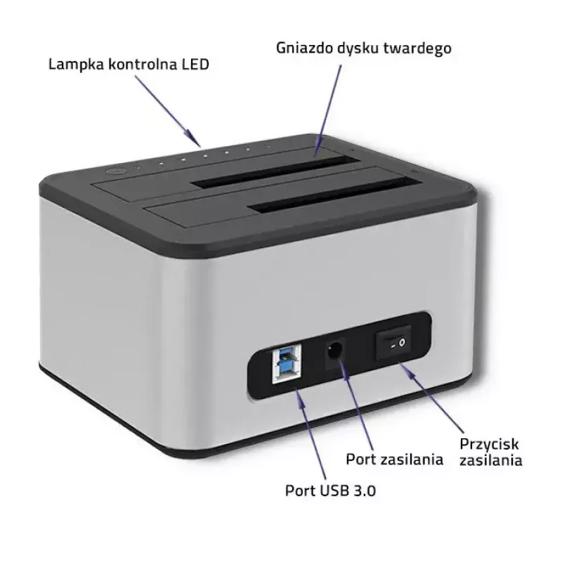 Doko stotelė QOLTEC 5316 2x 2.5/3.5 col. HDD/SSD, SATA, USB 3.0 (5 Gb/s), aliumininis korpusas