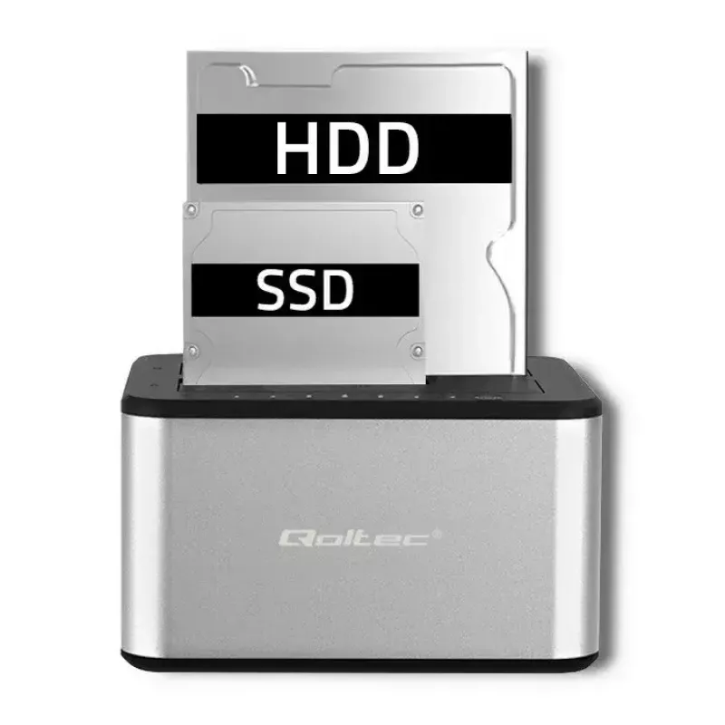 Doko stotelė QOLTEC 5316 2x 2.5/3.5 col. HDD/SSD, SATA, USB 3.0 (5 Gb/s), aliumininis korpusas
