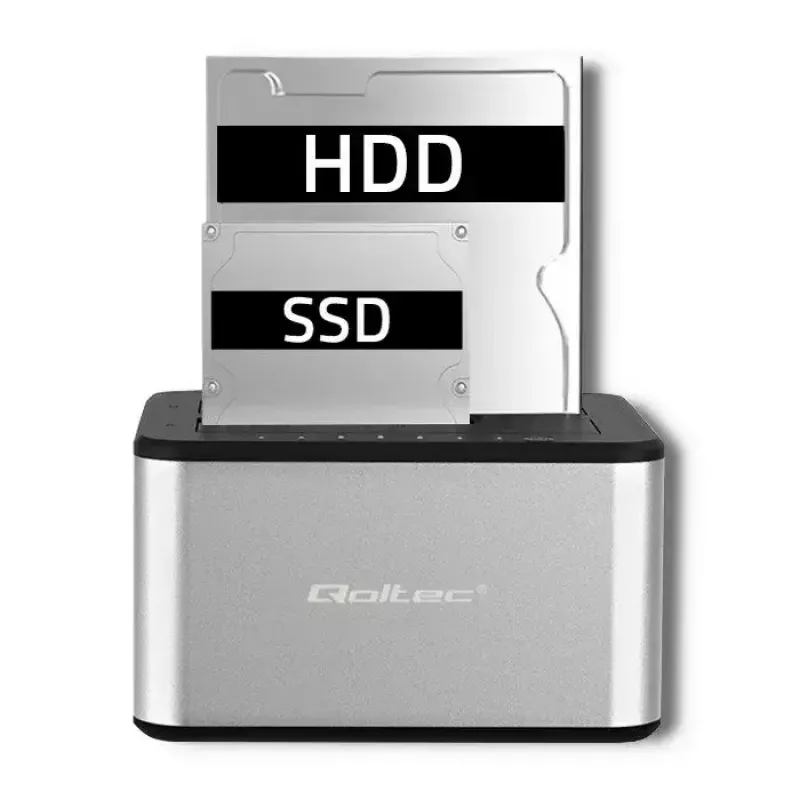 Doko stotelė QOLTEC 5316 2x 2.5/3.5 col. HDD/SSD, SATA, USB 3.0 (5 Gb/s), aliumininis korpusas