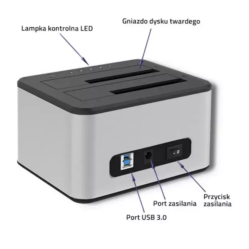 Doko stotelė QOLTEC 5316 2x 2.5/3.5 col. HDD/SSD, SATA, USB 3.0 (5 Gb/s), aliumininis korpusas