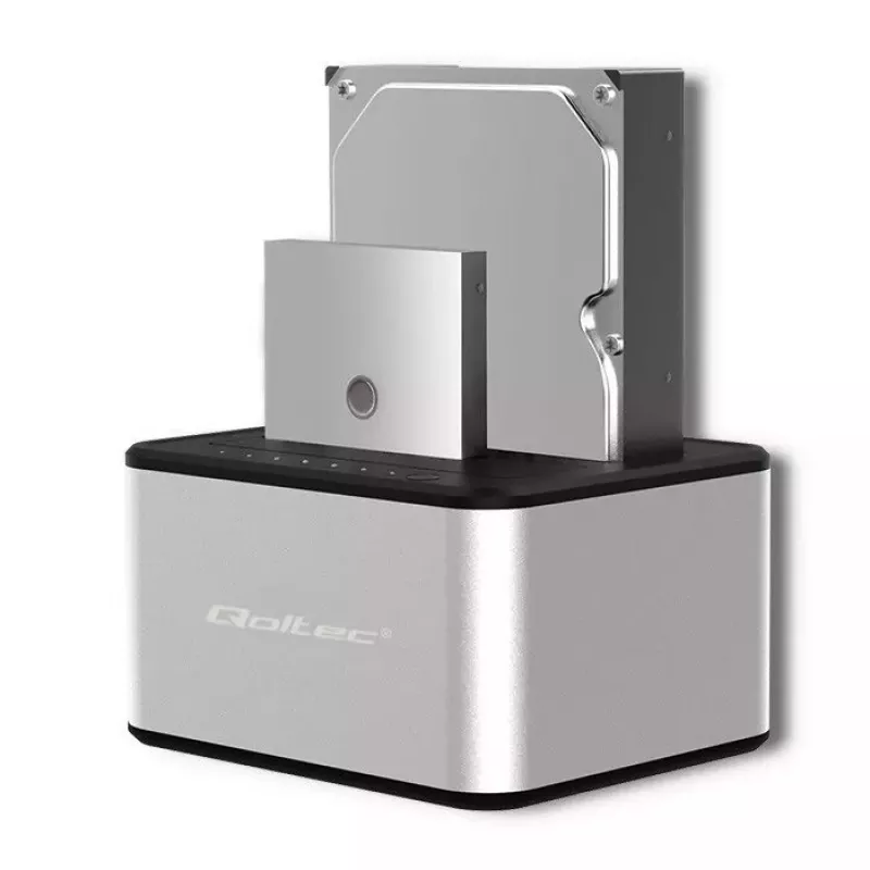 Doko stotelė QOLTEC 5316 2x 2.5/3.5 col. HDD/SSD, SATA, USB 3.0 (5 Gb/s), aliumininis korpusas
