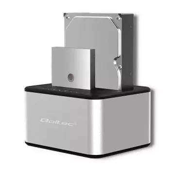 Doko stotelė QOLTEC 5316 2x 2.5/3.5 col. HDD/SSD, SATA, USB 3.0 (5 Gb/s), aliumininis korpusas