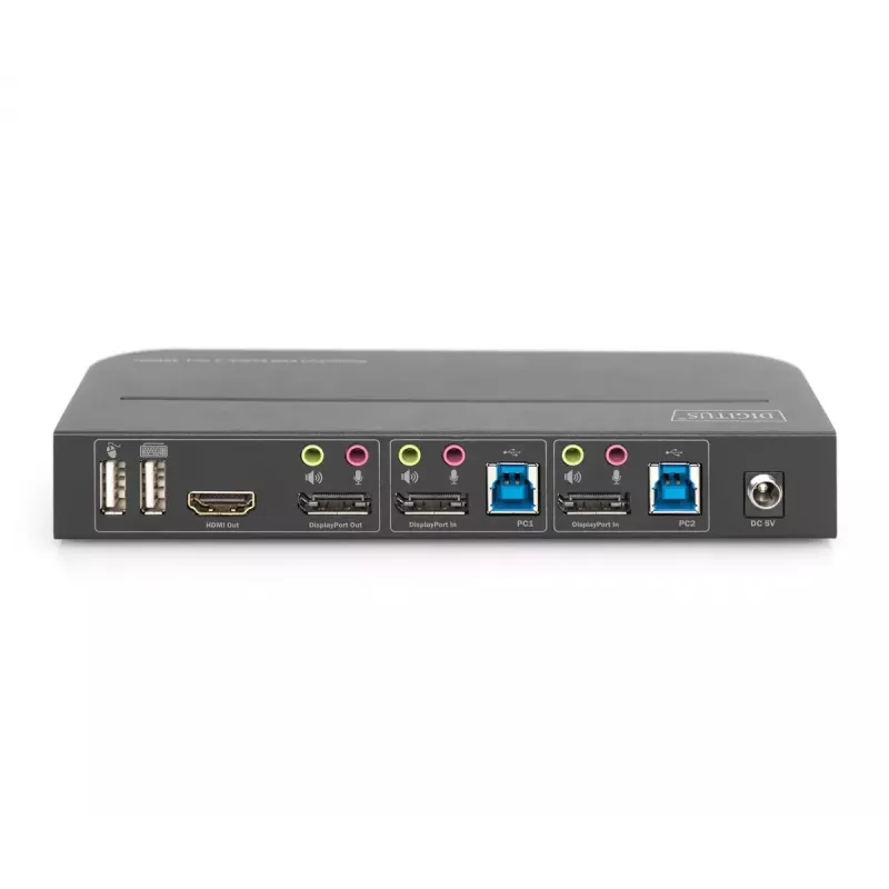 DIGITUS DS-12850 KVM jungiklis, 2x1 DP, DP/HDMI išėjimas, USB, 4Kx2K@60Hz