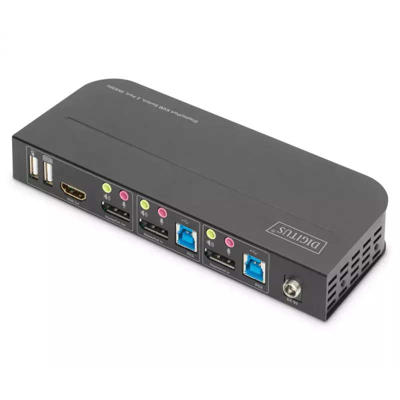 DIGITUS DS-12850 KVM jungiklis, 2x1 DP, DP/HDMI išėjimas, USB, 4Kx2K@60Hz