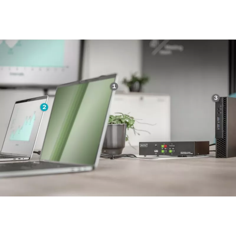 KVM jungiklis Digitus 4 prievadų vieno ekrano 4K HDMI