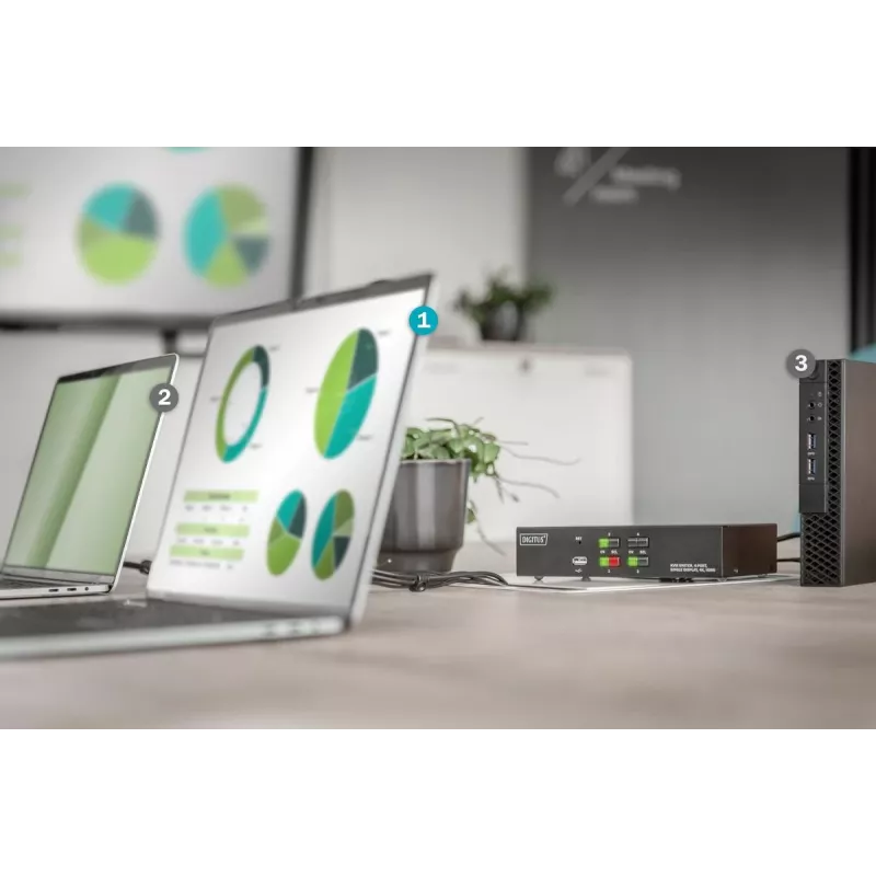 KVM jungiklis Digitus 4 prievadų vieno ekrano 4K HDMI