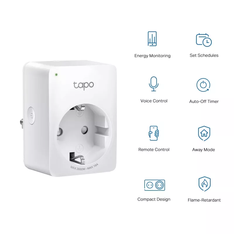 TP-Link Tapo P110 Mini išmanusis Wi-Fi kištukas su energijos stebėjimu, baltas