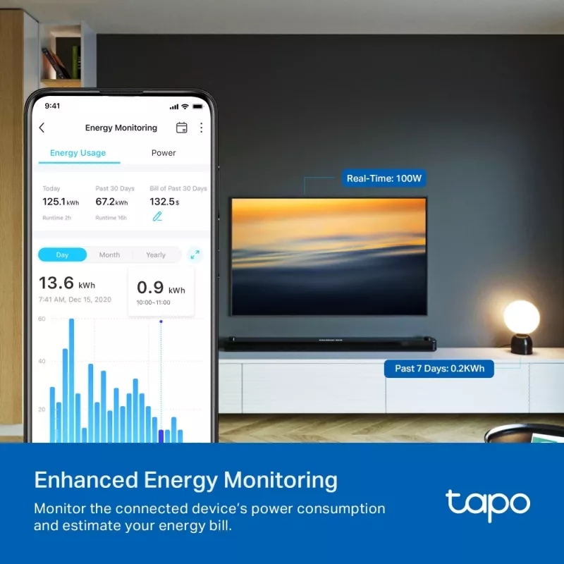 TP-Link Tapo P110 Mini išmanusis Wi-Fi kištukas su energijos stebėjimu, baltas