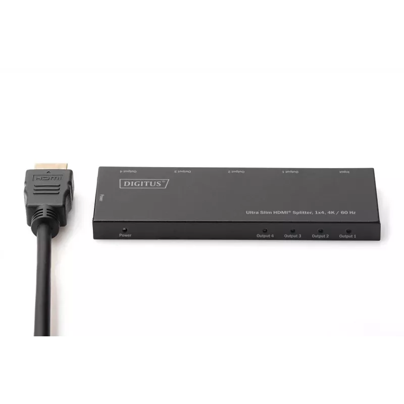 DIGITUS itin plonas HDMI skirstytuvas, 1x4, 4K/60Hz HDR, HDCP 2.2, 18 Gbps, maitinamas per Micro USB