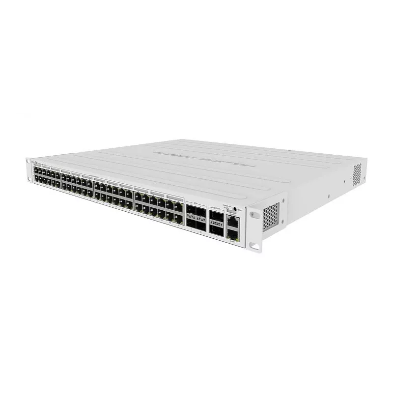 Valdomas L3 jungiklis MikroTik CRS354-48P-4S+2Q+RM — 48× Gigabit RJ-45, 4× SFP+, 2× QSFP+, 48 PoE prievadų