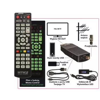 DVB-T/DVB-T2 imtuvas WIWA H.265 MINI – H.265 HD skaitmeninis antžeminis imtuvas, Full HD, HDMI, USB, 5V/1,5A