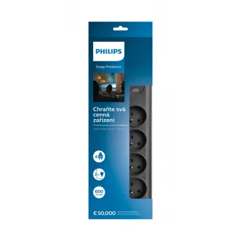 Philips SPN7080BA/60 apsauginis filtras nuo įtampos šuolių, juodas, 8 AC lizdai, 2 m