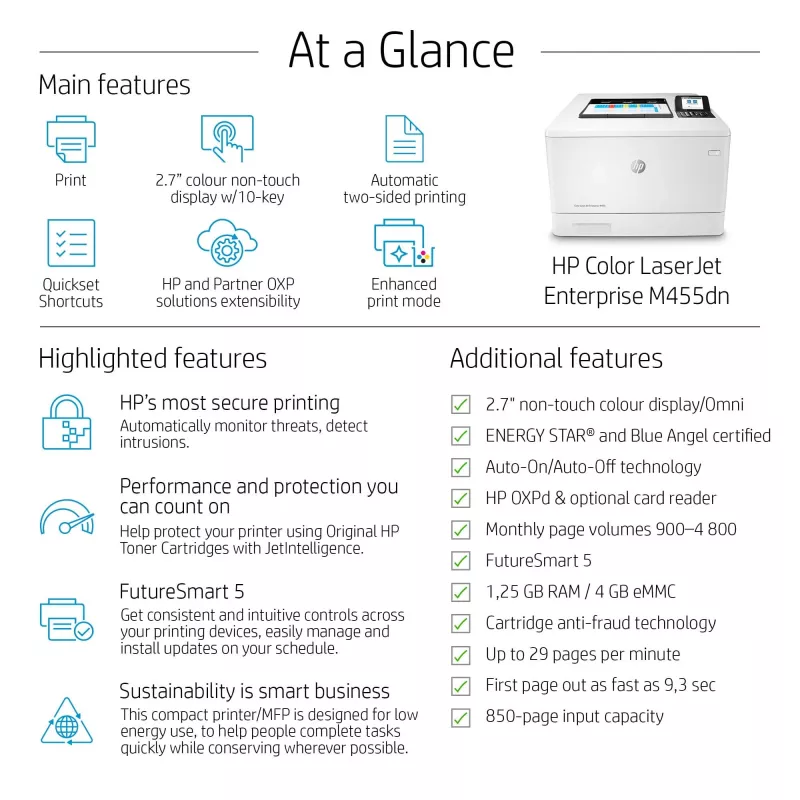 HP Color LaserJet Enterprise M455dn, spalvotas lazerinis spausdintuvas, 600 x 600 DPI, A4, 27 ppm, dvipusis spausdinimas