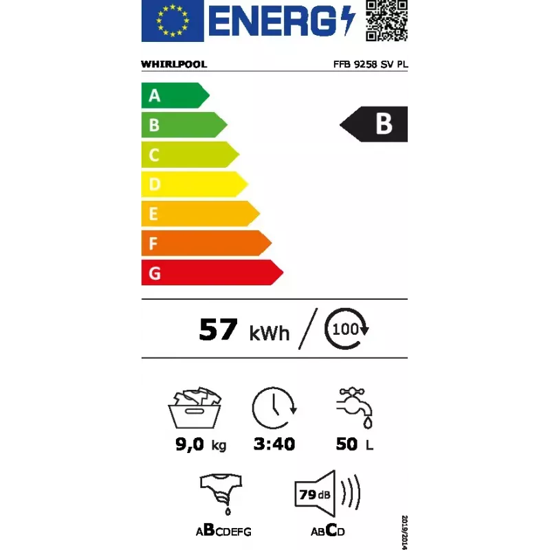 Whirlpool FFB 9258 SV PL priekinės apkrovos skalbimo mašina 9 kg 1200 aps./min balta