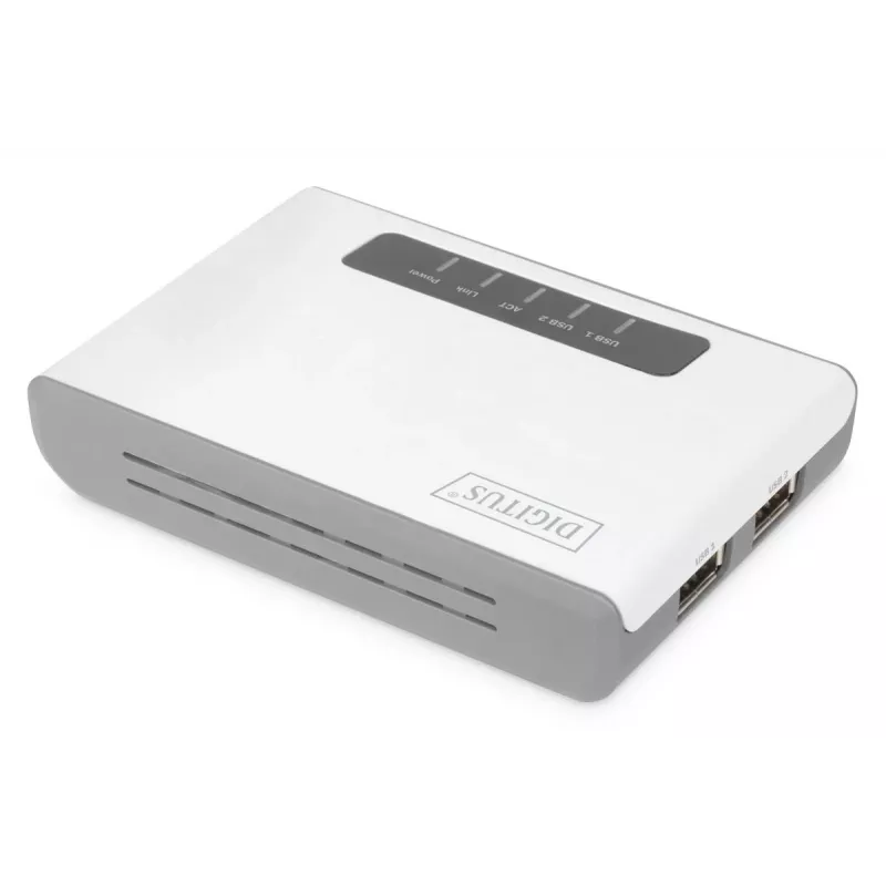 DIGITUS DN-13024 2 prievadų USB 2.0 belaidis tinklo serveris NAS USB spausdintuvų serveris