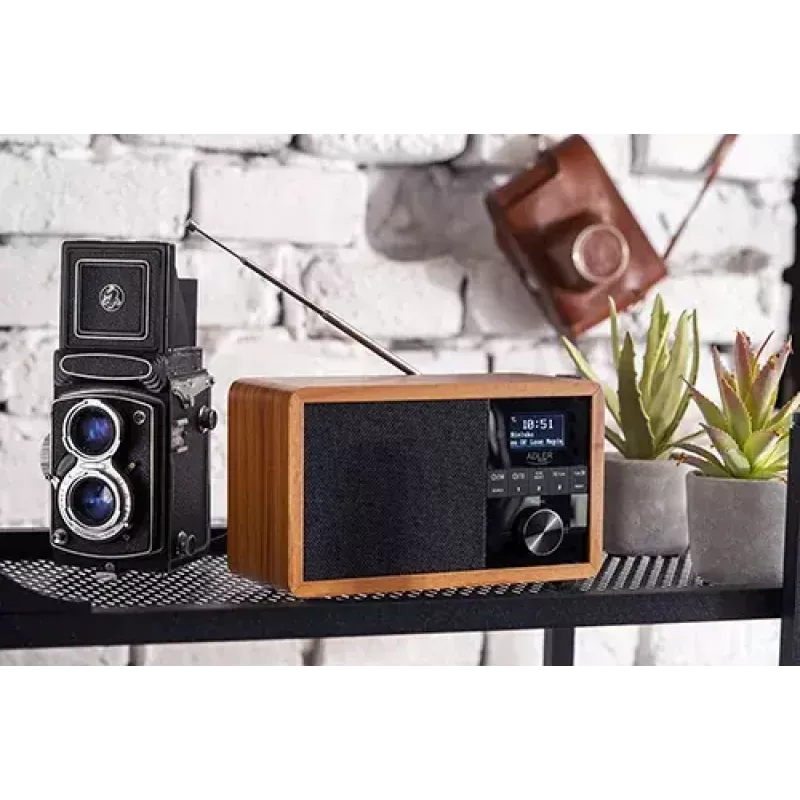Nešiojamas radijas Adler AD 1184 su DAB+/FM/AM skaitmeniniu imtuvu, Bluetooth 5.0, 15W, SD/USB, žadintuvu, juoda/medis