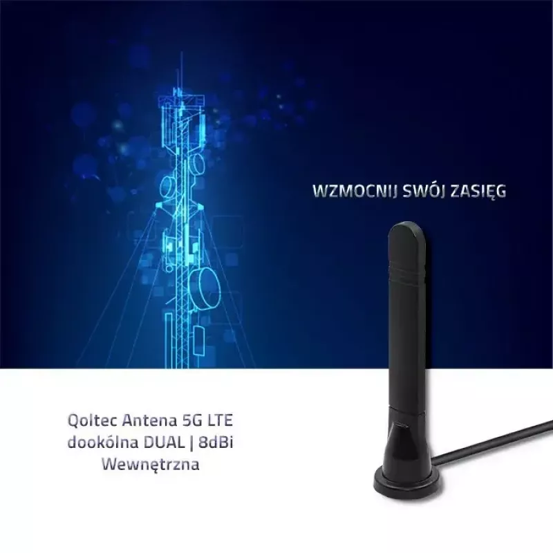 Kryptinė 5G LTE antena QOLTEC 57033 dvikryptė 8 dBi vidaus
