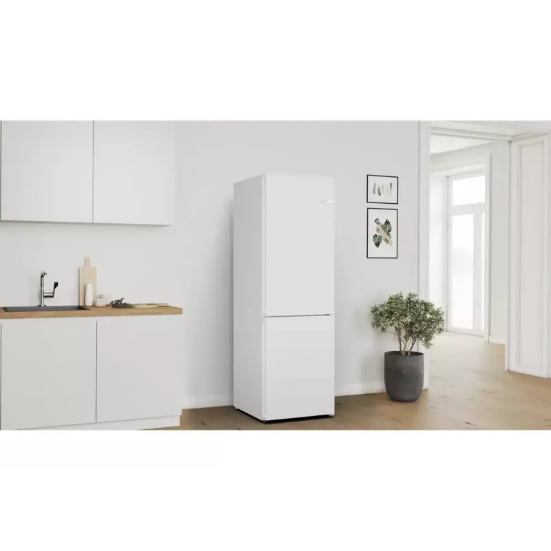 Šaldytuvas-šaldiklis Bosch Serie 4 KGN362WDF — laisvai pastatomas, 321 L (218 L šaldytuvas / 103 L šaldiklis), apatinis šaldiklis, NoFrost, baltas