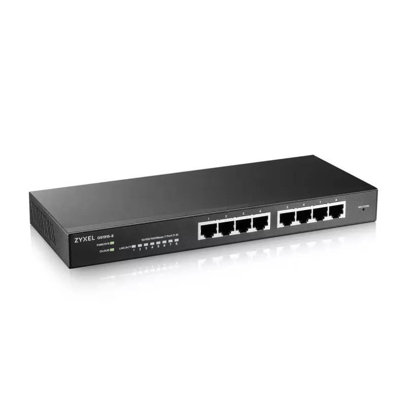 Zyxel GS1915-8 valdomas L2 gigabitinis eterneto (10/100/1000) jungiklis, juodas