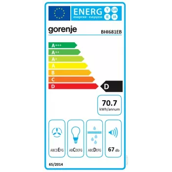 Įmontuojamas gartraukis Gorenje BHI681EB – 534 mm plotis, 370 m³/h, aliumininis riebalų filtras, 67 dB, juodas
