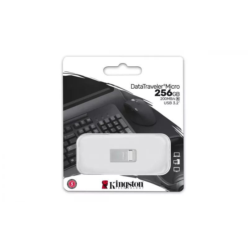 “Kingston” DataTraveler Micro 256 GB USB 3.2 Gen 1 metalinis USB atmintukas (200 MB/s)