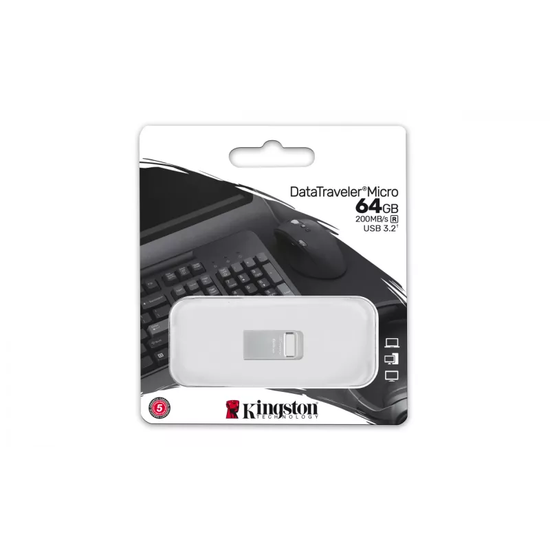 „Kingston Technology DataTraveler Micro“ 64GB 200MB/s metalinis USB 3.2 Gen 1 atmintukas