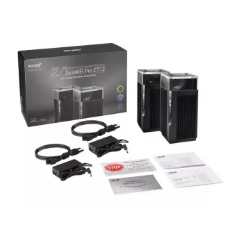 ASUS ZenWiFi Pro ET12 triju juostų (2,4 GHz / 5 GHz / 6 GHz) Wi-Fi 6E (802.11ax) juodas 3 vidinės antenos