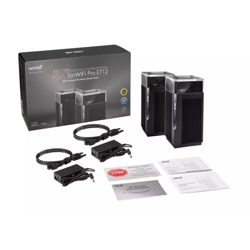 ASUS ZenWiFi Pro ET12 triju juostų (2,4 GHz / 5 GHz / 6 GHz) Wi-Fi 6E (802.11ax) juodas 3 vidinės antenos