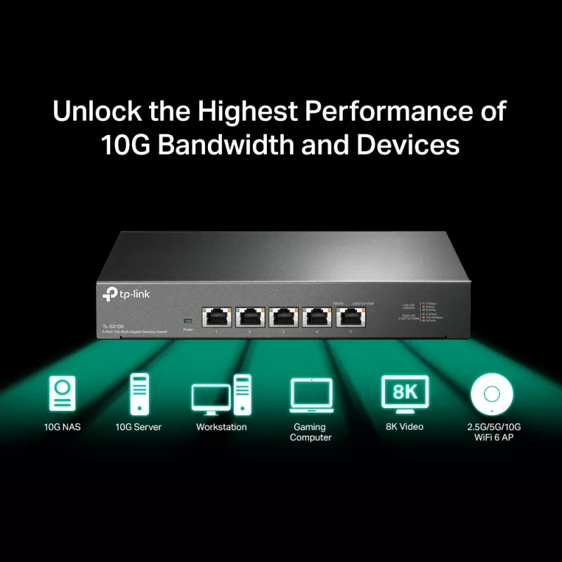 Nevaldomas jungiklis TP-Link TL-SX105 5 prievadų 10G stalinis jungiklis