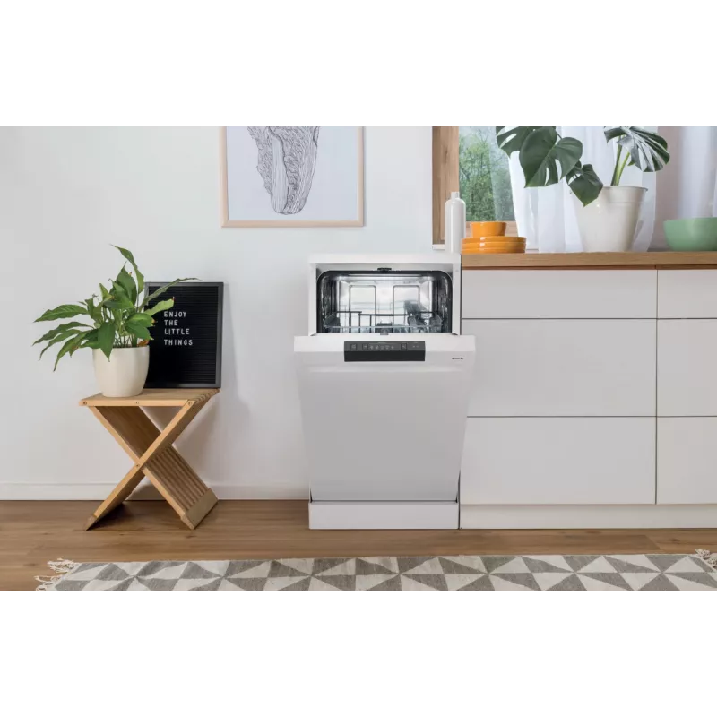 Laisvai pastatoma indaplovė Gorenje GS520E15W — 9 komplektų, 47 dB, 448×600×845 mm, 9 l/ciklas