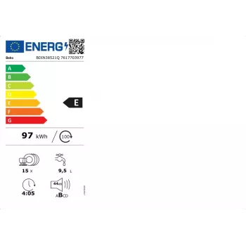 Beko BDIN38521Q visiškai įmontuojama indaplovė, 15 komplektų, 44 dB