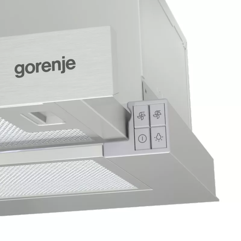 Įmontuojamas gartraukis Gorenje TH62E3X, aliuminio filtras, vidutinis triukšmo lygis