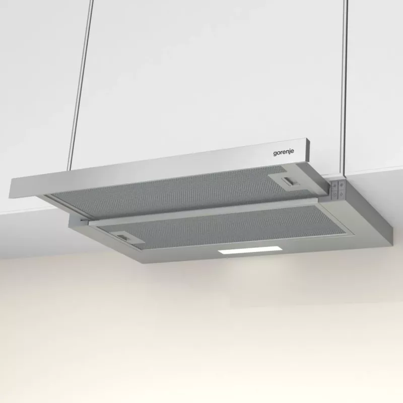 Įmontuojamas gartraukis Gorenje TH62E3X, aliuminio filtras, vidutinis triukšmo lygis