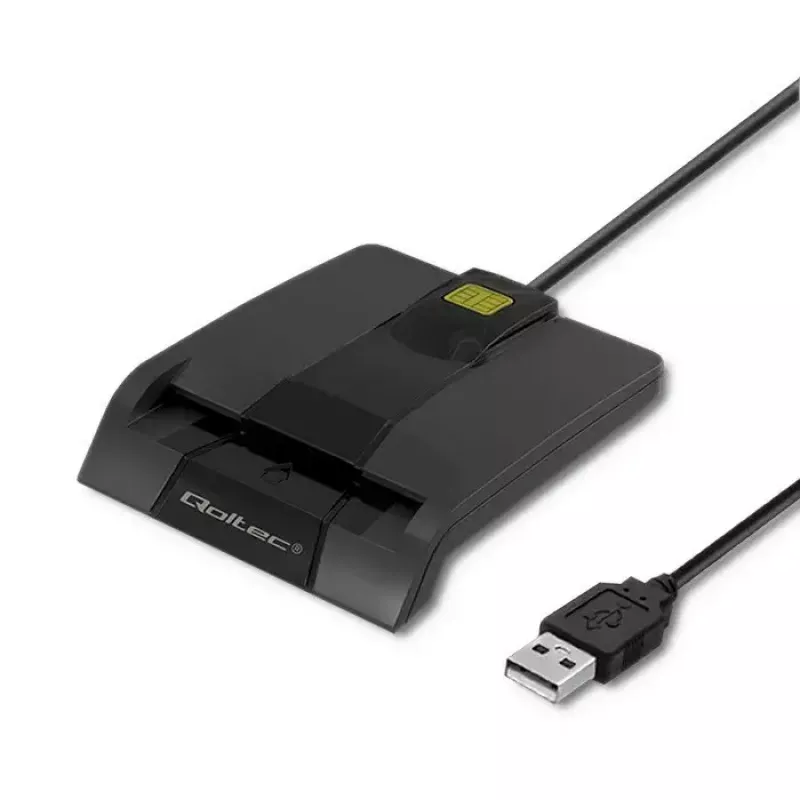 Kortelių skaitytuvas QOLTEC 50634 USB Type-C, ABS korpusas, 90×69 mm, 1,0 m kabelis, juodas