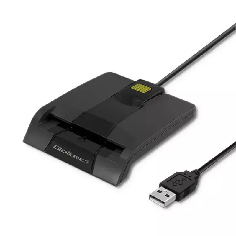 Kortelių skaitytuvas QOLTEC 50634 USB Type-C, ABS korpusas, 90×69 mm, 1,0 m kabelis, juodas