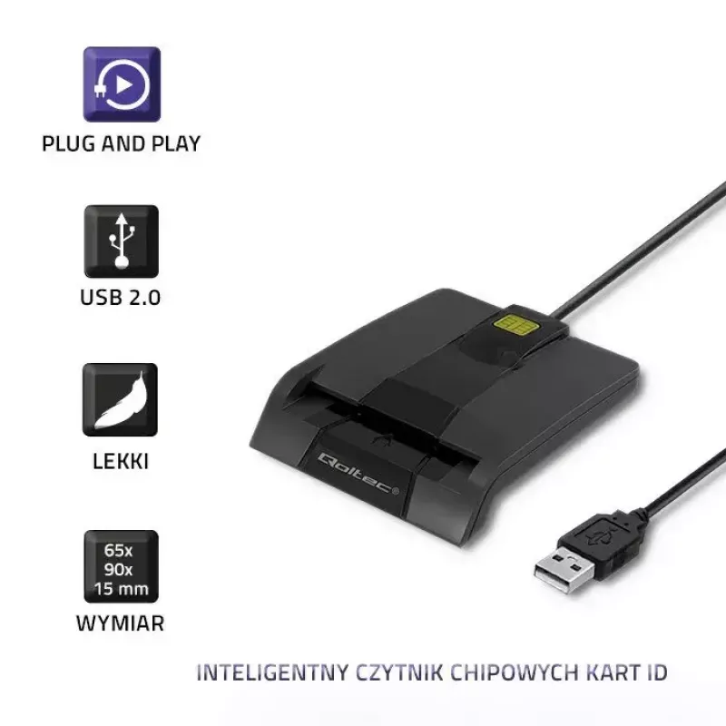 Kortelių skaitytuvas QOLTEC 50634 USB Type-C, ABS korpusas, 90×69 mm, 1,0 m kabelis, juodas