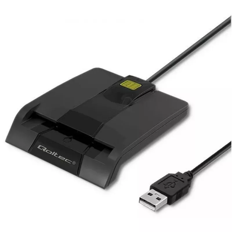 Kortelių skaitytuvas QOLTEC 50634 USB Type-C, ABS korpusas, 90×69 mm, 1,0 m kabelis, juodas