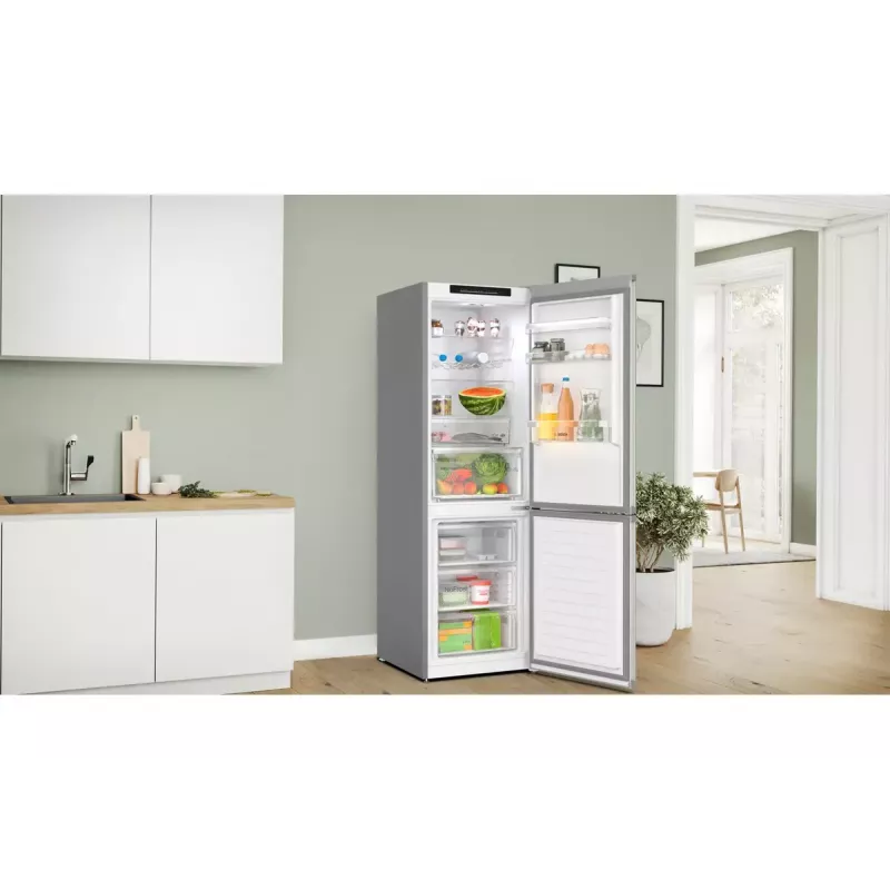 Šaldytuvas-šaldiklis Bosch Serie 4 KGN362IDF, laisvai pastatomas, 321 L (218 L šaldytuvas / 103 L šaldiklis), nerūdijantis plienas, apatinis šaldiklis
