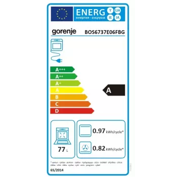 Įmontuojama orkaitė Gorenje BOS6737E06FBG — 77 L, daugiafunkcė, EcoClean, garai, konvekcija, mechaninis valdymas, 59,5×59,5 cm, juoda