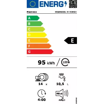 Indaplovė Electrolux EES848200L pilnai įmontuojama — 14 komplektų, 46 dB, AirDry, 8 programų, pilnas dydis 60 cm