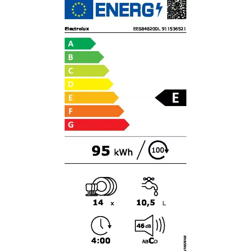 Indaplovė Electrolux EES848200L pilnai įmontuojama — 14 komplektų, 46 dB, AirDry, 8 programų, pilnas dydis 60 cm