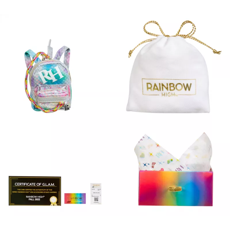 Rainbow High aksesuarų studijos serija 1, H asortimentas PDQ lėlių krepšyje