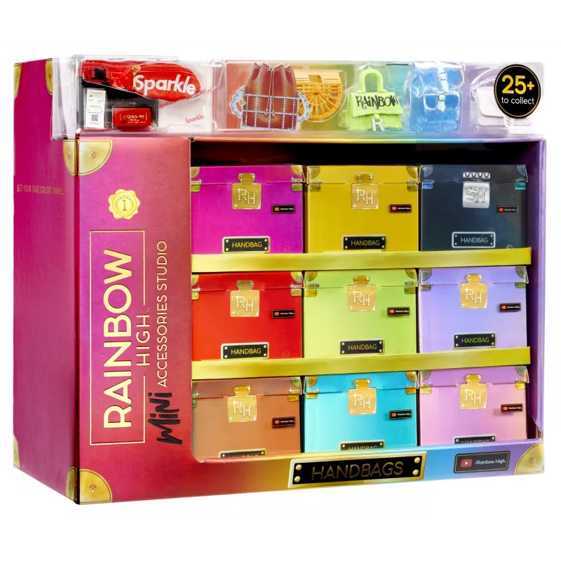Rainbow High aksesuarų studijos serija 1, H asortimentas PDQ lėlių krepšyje
